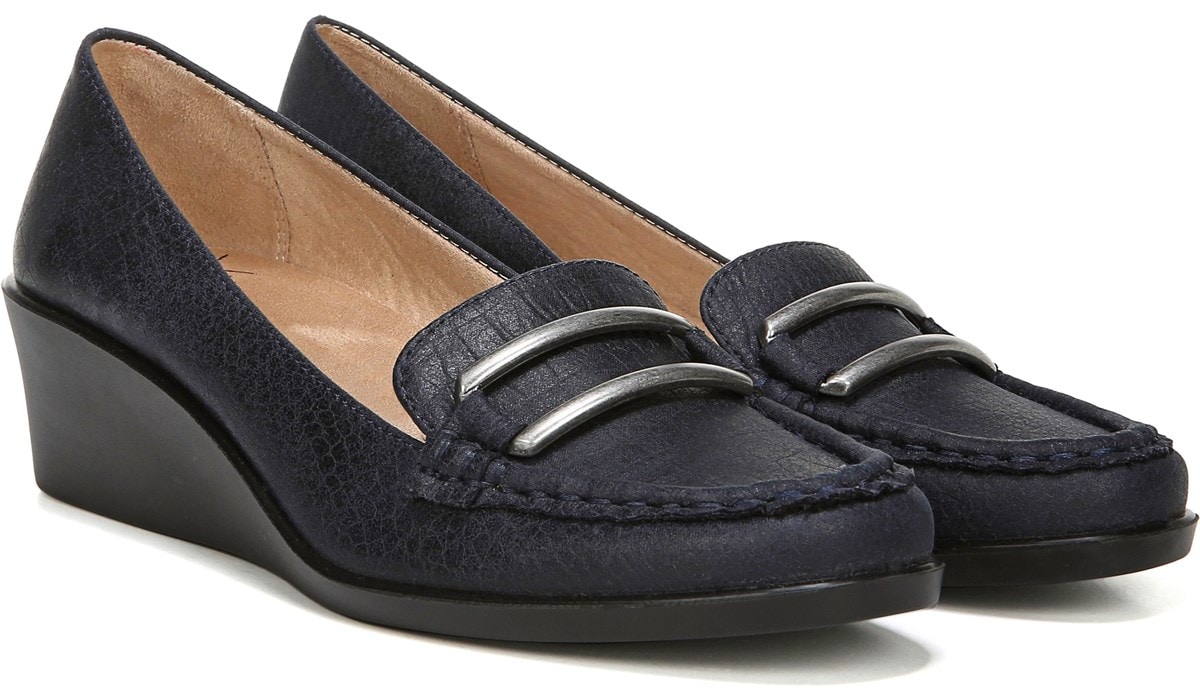 navy wedge loafers