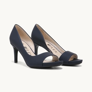 Navy blue open toe pumps best sale